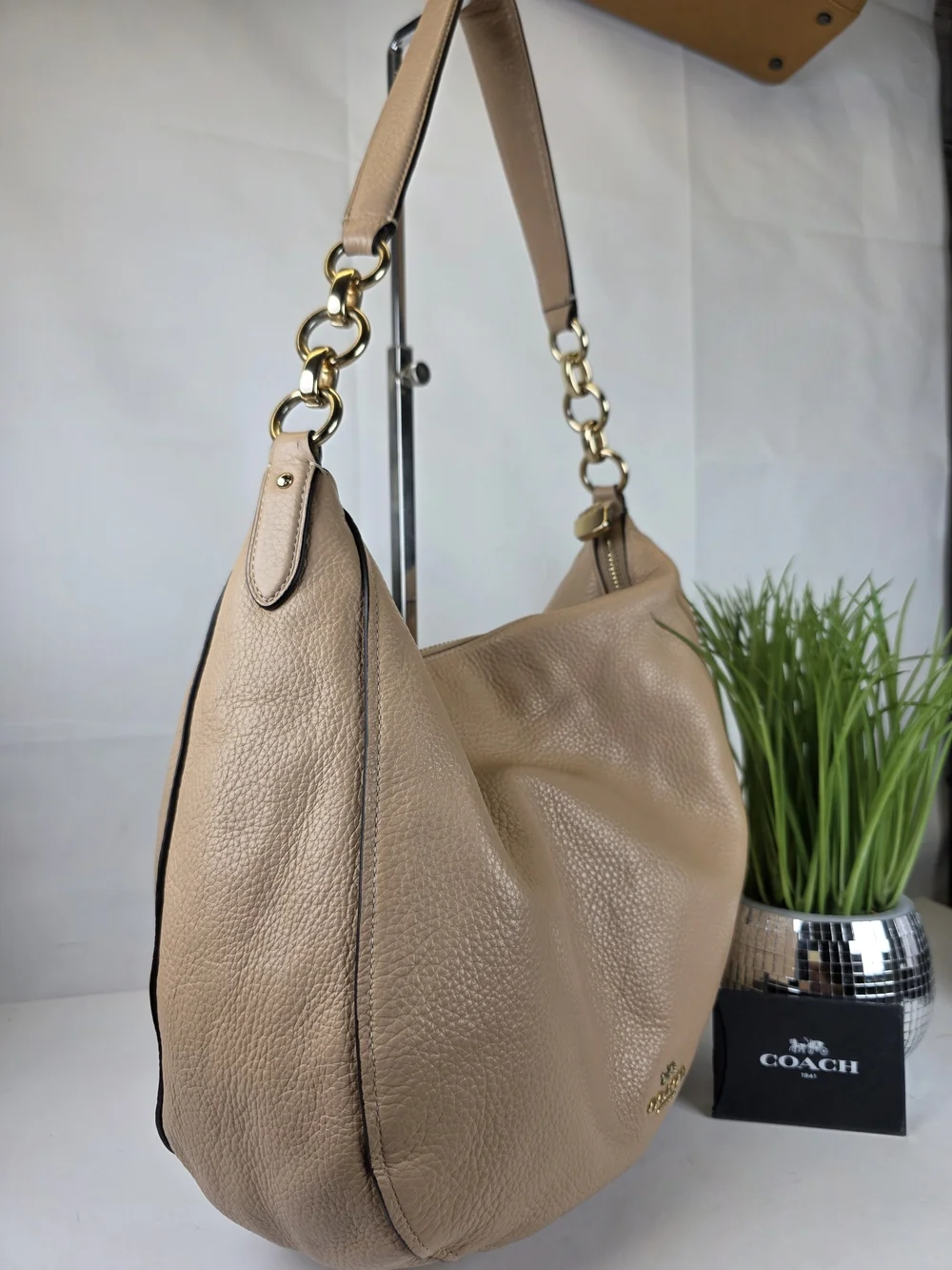 Coach Elle Hobo Light Brown Nude Pebbled Leather Shoulder Bag